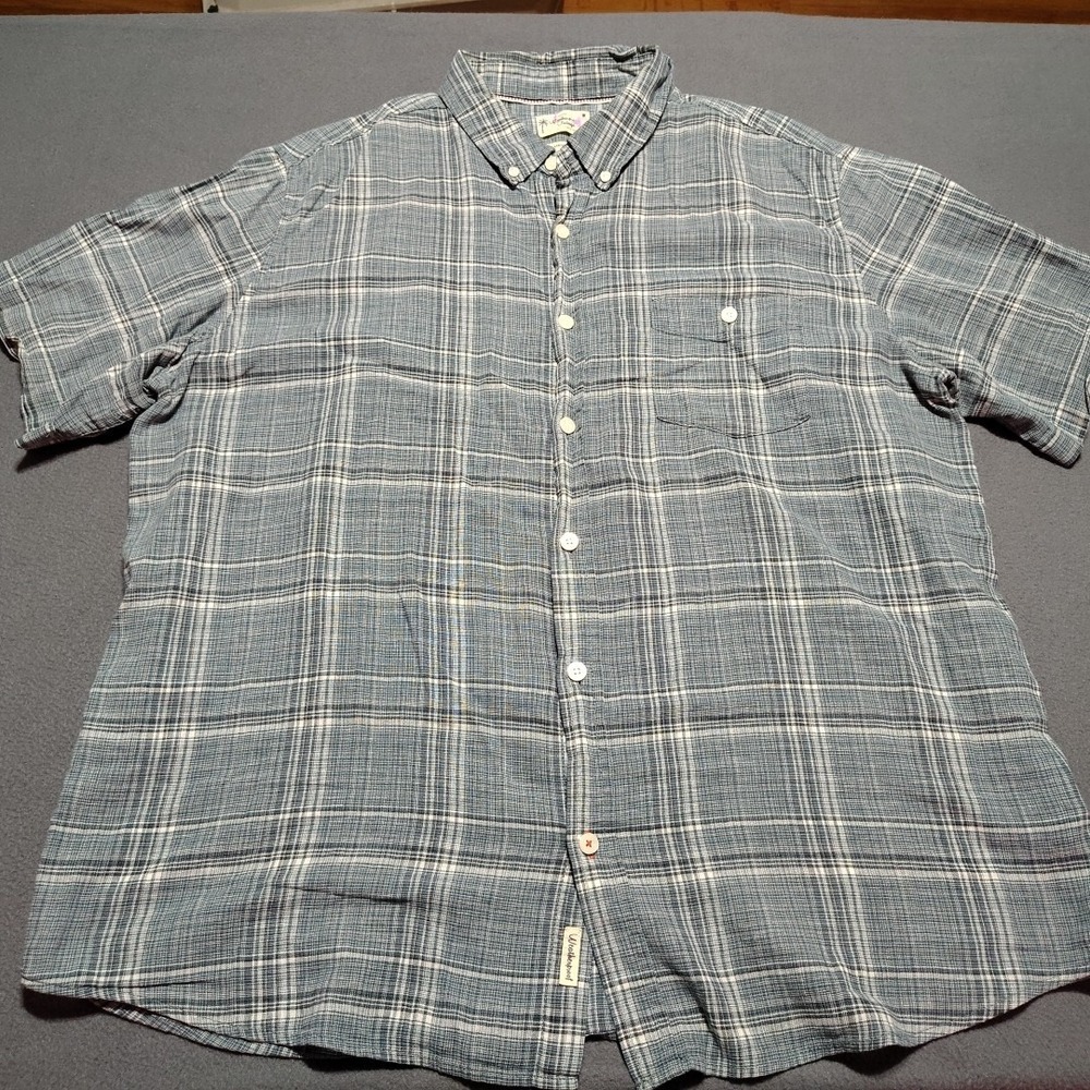 Weatherproof Vintage Shirt Men 2XL Navy Plaid Linen Blend Work Smart Button Down